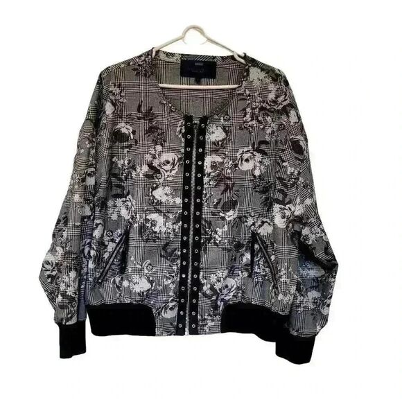 Rachel Roy Women's Black & White Poly/Viscose/Spandex Baldwin Bomber Jacket - Picture 2 of 13